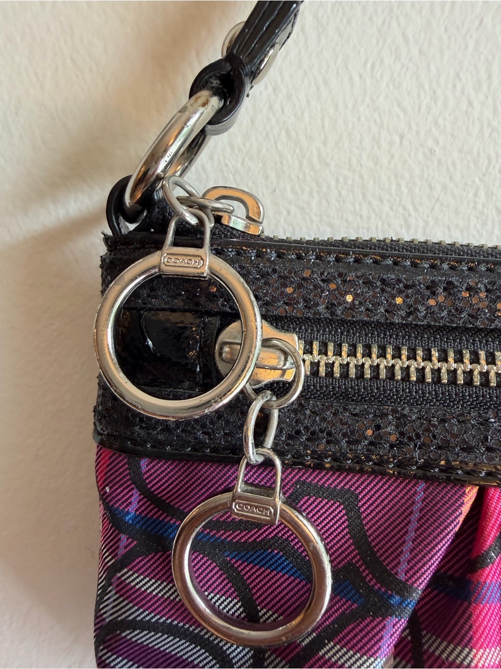 Coach Poppy Tartan Plaid Graffiti Wristlet Mini Bag Y2K Pink Purple - Picture 10 of 14